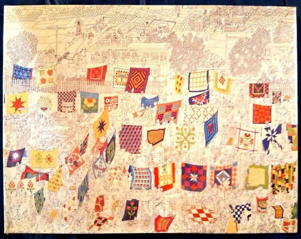Country Quilts 550pc Puzzle - Lancaster Great American Puzzle Factory New Vtg